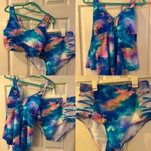 Torrid 3-Piece Rainbow Cloud Swim Set w/Bikini & Tankini Top & Bottoms